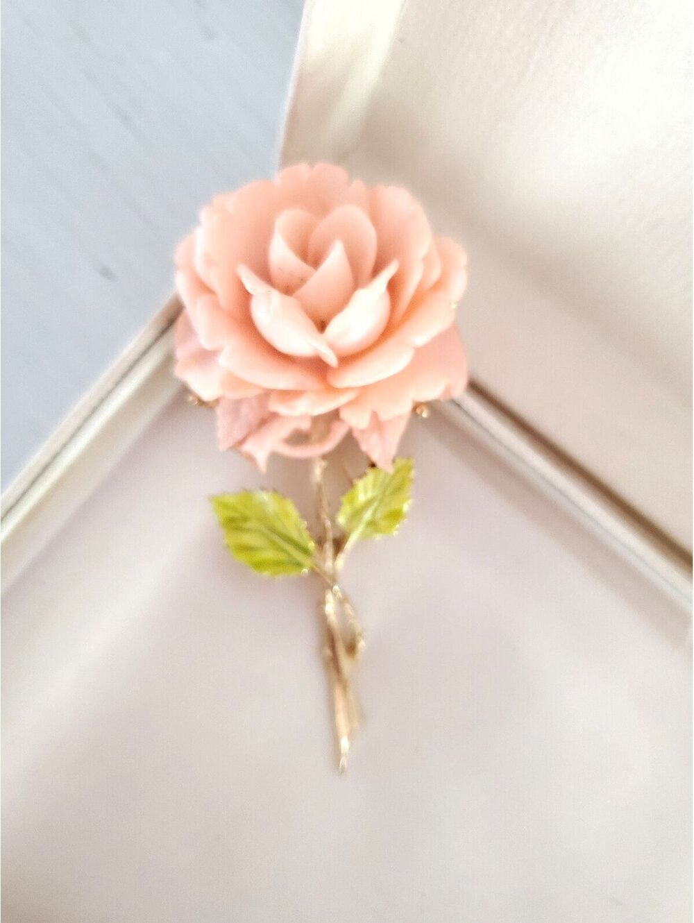 Vintage Art Signed Pink Resin Rose Brooch